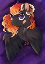 Size: 2144x3088 | Tagged: safe, artist:solmel22, derpibooru import, oc, oc:solitude, hybrid, wolf, wolf pony, bust, horns, portrait, wings