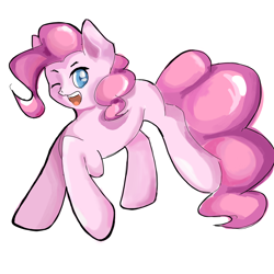 Size: 1600x1600 | Tagged: safe, artist:wimple, derpibooru import, pinkie pie, earth pony, pony, female, one eye closed, simple background, solo, white background, wink