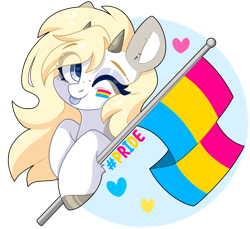 Size: 1024x938 | Tagged: safe, artist:cinnamontee, derpibooru import, oc, oc:tegan, pegasus, pony, female, horns, mare, one eye closed, pride, pride flag, simple background, solo, tongue, tongue out, transparent background, wink