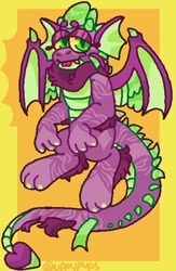 Size: 395x606 | Tagged: safe, artist:uppypups, derpibooru import, spike, dragon, abstract background, alternate design, fur, male, older, older spike, solo, tongue, tongue out, winged spike, wings