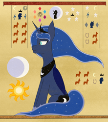 Size: 2400x2718 | Tagged: safe, artist:drakang, derpibooru import, princess luna, alicorn, pony, egypt, female, hair, mare, solo, wall