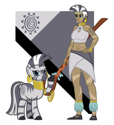 Size: 5000x5500 | Tagged: safe, artist:deroach, derpibooru import, zecora, human, fanfic:equestria project humanized, abstract background, clothes, duo, duo female, female, humanized, show accurate, simple background, staff, transparent background, vector