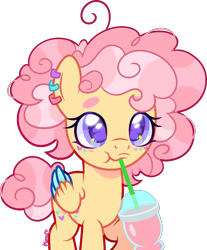 Size: 1103x1333 | Tagged: safe, artist:kurosawakuro, derpibooru import, oc, oc only, oc:sugar cookie (fluffyblakeboyo), pegasus, pony, base used, female, mare, milkshake, simple background, solo, transparent background