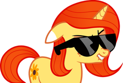 Size: 519x350 | Tagged: safe, artist:mixiepie, derpibooru import, oc, oc only, pony, unicorn, ears back, horn, lip bite, simple background, solo, sunglasses, tail, transparent background, unicorn oc