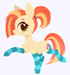 Size: 2808x3000 | Tagged: safe, artist:belka-sempai, derpibooru import, shimmy shake, earth pony, pony, chest fluff, clothes, female, light blue background, mare, ponytail, simple background, smiling, socks, solo, striped socks