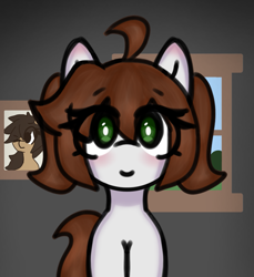 Size: 1327x1451 | Tagged: safe, artist:seylan, derpibooru import, oc, oc only, oc:cherro, oc:kurkou, earth pony, pony, digital art, eye clipping through hair, picture frame, simple background, window