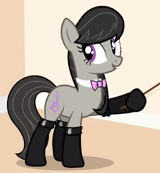 Size: 353x380 | Tagged: safe, artist:ldear, derpibooru import, edit, octavia melody, earth pony, pony, bow (instrument), bowtie, clothes, cropped, female, latex, latex socks, mare, smiling, socks