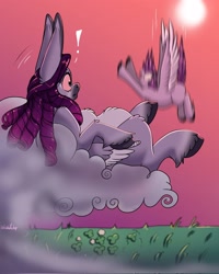 Size: 1638x2048 | Tagged: safe, alternate version, artist:unfinishedheckery, derpibooru import, oc, oc only, pegasus, pony, big ears, cloud, digital art, ears, falling, female, mare, on a cloud, open mouth, screaming, sitting, sitting on cloud, smoking, spread wings, tail, wings