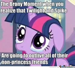 Size: 553x503 | Tagged: safe, derpibooru import, edit, edited screencap, screencap, twilight sparkle, unicorn twilight, pony, unicorn, a canterlot wedding, artifact, caption, crying, female, image macro, immortality, impact font, implied spike, meme, memecenter, open mouth, solo, text, watermark