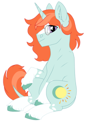 Size: 1372x1944 | Tagged: safe, alternate version, artist:moonert, derpibooru import, oc, oc only, pony, unicorn, background removed, ear fluff, ears, glasses, horn, male, simple background, sitting, smiling, solo, stallion, transparent background, unicorn oc