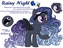 Size: 3700x2800 | Tagged: safe, artist:henorinya, derpibooru import, princess luna, thunderlane, pegasus, pony, curly hair, curly mane, curly tail, cutie mark, eyebrows, female, freckles, fusion, goggles, goggles on head, male, mare, open mouth, raised hoof, raised leg, scar, simple background, stallion, standing, tail, underhoof, white background