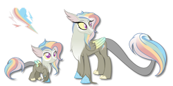 Size: 1920x951 | Tagged: safe, artist:teal-quil, derpibooru import, oc, oc:camelia, draconequus, female, interspecies offspring, offspring, parent:discord, parent:rainbow dash, parents:discodash, simple background, solo, transparent background