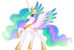 Size: 11574x7836 | Tagged: safe, artist:negatif22, derpibooru import, princess celestia, alicorn, pony, absurd resolution, colored wings, ethereal mane, female, jewelry, mare, regalia, simple background, solo, spread wings, transparent background, vector, wings