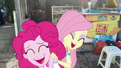 Size: 1920x1080 | Tagged: safe, artist:rarityvrymercollectiveoriginals, derpibooru import, fluttershy, pinkie pie, better together, equestria girls, rollercoaster of friendship, irl, photo