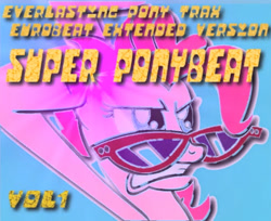 Size: 524x428 | Tagged: safe, derpibooru import, pinkie pie, earth pony, pony, angry, cover art, female, glasses, gritted teeth, mare, super ponybeat, teeth, text, youtube link