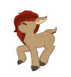 Size: 989x1080 | Tagged: safe, artist:lil_vampirecj, derpibooru import, oc, oc:frieda, deer, deer pony, original species, chest fluff, commission, deer oc, digital art, ear fluff, ears, fanart, fluffy, red mane, smiling, solo, sticker, unshorn fetlocks