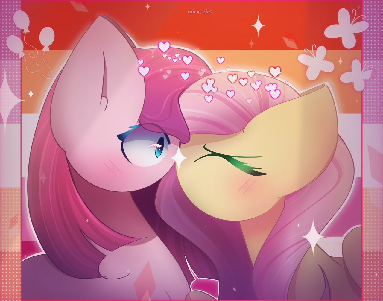 1806850 - suggestive, artist:earthpone, derpibooru import, oc, oc:anneal,  oc:windseeker, unofficial characters only, anthro, bat pony, big breasts, boob  squish, breasts, eye contact, fangs, female, females only, holding hands,  lesbian, looking at each