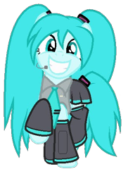 Size: 338x464 | Tagged: artist needed, source needed, safe, derpibooru import, earth pony, pony, anime, clothes, female, hatsune miku, mare, necktie, pigtails, ponified, simple background, skirt, smiling, transparent background, vocaloid, wings