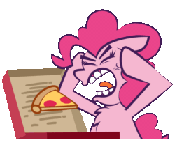 Size: 1200x1013 | Tagged: safe, artist:threetwotwo32232, derpibooru import, pinkie pie, earth pony, pony, animated, box, chest fluff, concentrating, female, food, gif, head in hooves, mare, meat, meme, open mouth, pepperoni, pepperoni pizza, pizza, ponified, ponified meme, simple background, solo, thick eyebrows, transparent background, vein