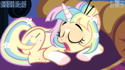 Size: 1280x720 | Tagged: safe, artist:daringdashie, artist:unknownvillage3, derpibooru import, oc, oc only, unicorn, animated, bed, eyes closed, female, flower, flower in hair, gif, hairpin, mare, sleeping, snoring, solo
