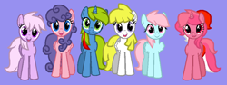 Size: 945x354 | Tagged: safe, artist:jigglewiggleinthepigglywiggle, derpibooru import, galaxy (g1), lickety split, lickety-split, north star (g1), ribbon (g1), surprise, wind whistler, earth pony, pegasus, pony, twinkle eyed pony, unicorn, g1, g4, adoraprise, base used, blue eyes, curly hair, curly mane, curly tail, cute, female, folded wings, g1 licketybetes, g1 to g4, galaxydorable, generation leap, green eyes, hugpony poses, magenta eyes, mare, multicolored hair, multicolored mane, multicolored tail, northabetes, open mouth, open smile, pink eyes, pink hair, pink mane, pink tail, purple background, purple eyes, purple hair, purple mane, purple tail, ribbondorable, simple background, smiling, straight hair, straight mane, straight tail, tail, team, whistlerbetes, wings, yellow hair, yellow mane, yellow tail
