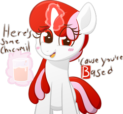 Size: 2048x1912 | Tagged: safe, artist:xppp1n, oc, oc:righty tighty, chocolate milk, female, levitation, magic, mare, simple background, solo, telekinesis, text, transparent background