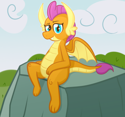 Size: 2184x2044 | Tagged: safe, artist:xppp1n, smolder, dragon, female, looking at you, sitting, solo