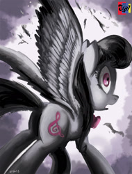 Size: 1584x2088 | Tagged: safe, artist:jowyb, derpibooru import, octavia melody, pegasus, pony, feather, race swap, solo, transformation, wings