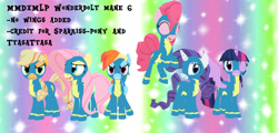 Size: 1400x671 | Tagged: safe, artist:mmddashie, derpibooru import, applejack, fluttershy, pinkie pie, rainbow dash, rarity, twilight sparkle, twilight sparkle (alicorn), alicorn, earth pony, pegasus, pony, unicorn, clothes, mane six, one eye closed, uniform, wink, wonderbolts uniform