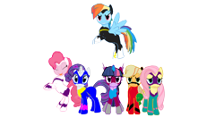 Size: 640x360 | Tagged: safe, artist:mmddashie, derpibooru import, applejack, fili-second, fluttershy, masked matter-horn, mistress marevelous, pinkie pie, radiance, rainbow dash, rarity, saddle rager, twilight sparkle, twilight sparkle (alicorn), zapp, alicorn, earth pony, pegasus, pony, unicorn, mane six, power ponies, simple background, transparent background