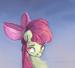 Size: 1100x1000 | Tagged: safe, artist:megalura, derpibooru import, apple bloom, earth pony, pony, bust, female, filly, foal, solo