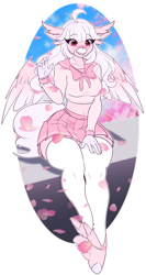 Size: 2664x5000 | Tagged: safe, artist:tatemil, derpibooru import, oc, oc:ophelia, anthro, hippogriff, cherry blossoms, clothes, cute, flower, flower blossom, pink, school uniform, solo