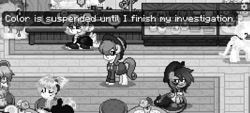 Size: 1600x720 | Tagged: safe, artist:topsangtheman, derpibooru import, oc, earth pony, pony, rarity investigates, looking at you, monochrome, pony town, solo