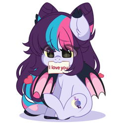 Size: 1397x1397 | Tagged: artist needed, safe, derpibooru import, oc, oc only, oc:sugar night, bat pony, pony, bat pony oc, female, heart, mare, simple background, solo, white background