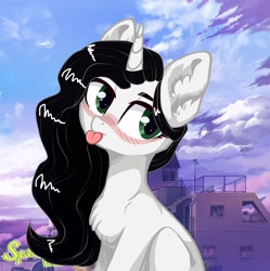 Size: 2148x2160 | Tagged: artist needed, safe, derpibooru import, oc, oc only, oc:reinina hazard, pony, unicorn, chest fluff, solo, tongue, tongue out