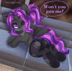 Size: 3180x3124 | Tagged: safe, artist:monstrum, derpibooru import, oc, alicorn, pony, alicorn oc, background pony, butt, clothes, cute, female, horn, mare, one eye closed, pantyhose, plot, solo, talking to viewer, tongue, tongue out, wings