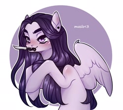 Size: 2400x2160 | Tagged: safe, artist:maslo<3, derpibooru import, oc, oc only, pegasus, pony, female, knife, mare, simple background, solo, wings