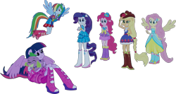 Size: 1553x826 | Tagged: safe, artist:pascalmulokozi2, derpibooru import, edit, edited screencap, screencap, applejack, fluttershy, pinkie pie, rainbow dash, rarity, sci-twi, spike, twilight sparkle, twilight sparkle (alicorn), alicorn, dog, equestria girls, equestria girls (movie), background removed, fall formal outfits, humane five, humane six, ponied up, simple background, spike the dog, transparent background