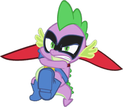 Size: 1001x876 | Tagged: safe, artist:pascalmulokozi2, derpibooru import, edit, edited screencap, screencap, humdrum, spike, dragon, power ponies (episode), season 4, angry, background removed, boots, cape, clothes, male, power ponies, shoes, simple background, solo, transparent background