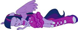 Size: 1136x450 | Tagged: safe, artist:pascalmulokozi2, derpibooru import, edit, edited screencap, screencap, twilight sparkle, equestria girls, equestria girls (movie), background removed, eyes closed, open mouth, ponied up, simple background, sleeping, solo, transparent background