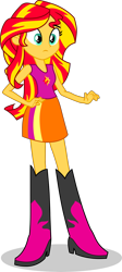 Size: 1393x3118 | Tagged: safe, artist:dustinwatsongkx, derpibooru import, sunset shimmer, equestria girls, boots, clothes, high heel boots, shirt, shoes, simple background, skirt, transparent background