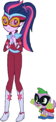 Size: 270x582 | Tagged: safe, artist:pascalmulokozi2, derpibooru import, edit, edited screencap, screencap, humdrum, masked matter-horn, sci-twi, spike, spike the regular dog, twilight sparkle, dog, equestria girls, movie magic, spoiler:eqg specials, background removed, duo, power ponies, simple background, transparent background