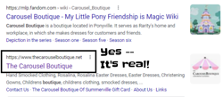 Size: 1280x559 | Tagged: safe, artist:starponys87, derpibooru import, carousel boutique, coincidence, defictionalization, google, internet, irl, no pony, photo, shitposting