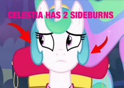 Size: 2048x1449 | Tagged: safe, derpibooru import, edit, edited screencap, screencap, princess celestia, alicorn, pony, between dark and dawn, season 9, spoiler:s09, alternate hairstyle, bags, ears, female, flowing mane, mare, sideburns, tail