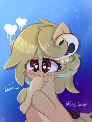 Size: 1508x2010 | Tagged: safe, artist:grithcourage, derpibooru import, oc, oc only, oc:grith courage, earth pony, pony, adorable face, baguette, blushing, bread, cute, earth pony oc, eating, eye clipping through hair, eyebrows, eyebrows visible through hair, female, food, gradient background, heart, heart eyes, holding, night, nom, ocbetes, signature, skull, solo, tape, text, wingding eyes