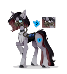 Size: 3189x3543 | Tagged: safe, artist:buvanybu, derpibooru import, oc, oc only, oc:jewel bracer, earth pony, pony, air tank, chaos star, chest fluff, clothes, earth pony oc, female, high res, mare, mask, raised hoof, raised leg, reference, respirator, scanner, simple background, solo, transparent background, vest