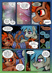 Size: 2480x3508 | Tagged: safe, artist:dsana, derpibooru import, fizzlepop berrytwist, tempest shadow, oc, oc:fireweed, oc:rust wing, pegasus, pony, unicorn, comic:a storm's lullaby, comic, male, stallion