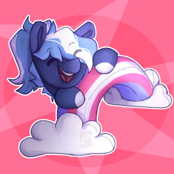 Size: 1280x1280 | Tagged: safe, artist:gothalite, derpibooru import, oc, oc only, earth pony, pony, abstract background, cloud, colored hooves, commission, earth pony oc, eye clipping through hair, eyes closed, female, mare, pride, pride flag, smiling, solo, transgender pride flag, ych result