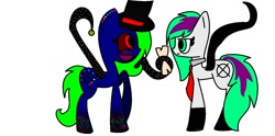 Size: 1348x668 | Tagged: safe, artist:gothalite, derpibooru import, oc, oc only, earth pony, pony, coat markings, duo, earth pony oc, hat, necktie, simple background, smiling, socks (coat marking), tentacles, top hat, white background