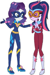 Size: 393x589 | Tagged: safe, artist:pascalmulokozi2, derpibooru import, edit, edited screencap, screencap, mane-iac, masked matter-horn, rarity, sci-twi, twilight sparkle, equestria girls, movie magic, spoiler:eqg specials, background removed, duo, duo female, female, power ponies, simple background, transparent background